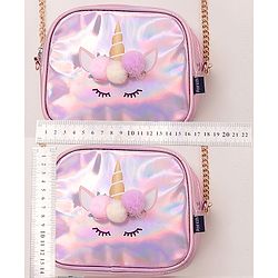 Pine Kids Sling Bag With Unicorn Print & Pom Pom Applique -Pink