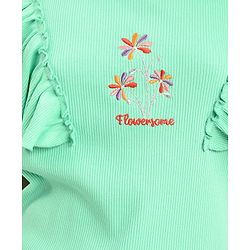 Pine Kids 100% Cotton Half Frill Sleeves Floral Embroidered Top - Blue