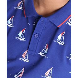 Pine Kids Cotton Knit Half Sleeves Polo T-Shirts Boat Print- Limoges