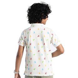 Pine Kids Cotton Blend Knit Half Sleeves Polo T-Shirt Logo Print - Snow White