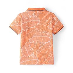 Pine Kids Cotton Knit Half Sleeves Polo T-Shirts Leaf Print - Blazing Orange