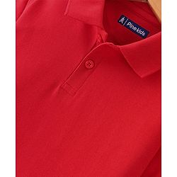 Pine Kids Cotton Knit Half Sleeves Polo T-Shirt With Solid Colour - Red