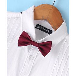 Pine Kids Cotton Woven Full Sleeves Party Shirt Solid Colour With Bow - White
