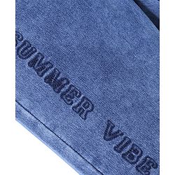 Pine Kids Cotton Rich Stretchable full length denim Joggers with Embroidery and Print - Blue