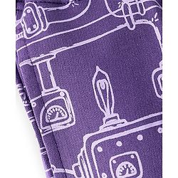 Pine Kids Terry Cotton Knee Length Factory Setup Print Shorts - Purple