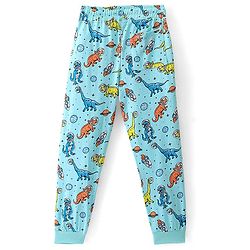 Pine Kids Cotton Knit Half Sleeves Night Suit Dino Print - Blue