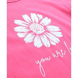 Pine Kids 100% Cotton Half Sleeves T-Shirt With Floral Print - Pink