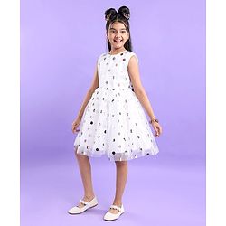 Pine Kids Woven Sleeveless Party Frock With Polka Dot Print-White
