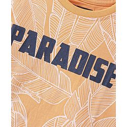 Pine Kids 100% Cotton Knit Half Sleeves Night Suit Leaf Print - Multicolor
