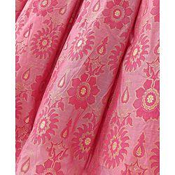 Pine Kids Viscose Woven Half Sleeves Chanderi Lehenga Choli Set with Dupatta Set & Floral Embroidery - Pink
