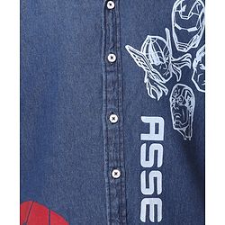 Pine Kids Marvel Denim Half Sleeves Shirt Avengers Print - Blue