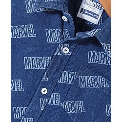 Pine Kids Marvel Denim Half Sleeves Shirt Text Print - Blue