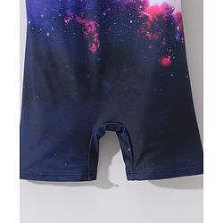 Pine Kids Sleeveless Legged Swimsuit with Galaxy Theme Print - Navy Blue