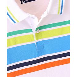 Pine Kids Half Sleeves Polo Striped T-Shirt - White