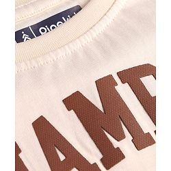 Pine Kids Cotton Knit Full Raglan Sleeves T-Shirt with Text Print - Off White & Brown