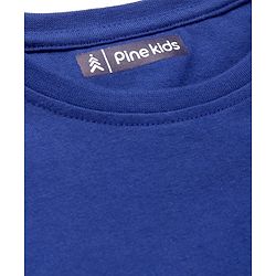 Pine Kids Cotton Knit Full Sleeves Striped T-Shirt with Text Embroidery - Blue