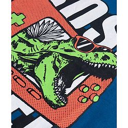 Pine Kids Cotton Knit Full Sleeves T-Shirt with Dino Print - Seaport Blue