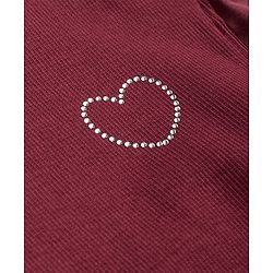 Pine Kids Cotton Knit Full Sleeves Turtle Neck Solid Color Top with Beads Detailing - Red