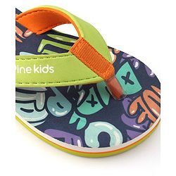 Pine Kids Slip On Flip Flops with Text Print - Navy Blue & Lime