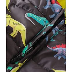 Pine Kids Full Sleeves Front Open Hoodie with Dino Print & Pockets - Black