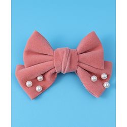 Pine Kids Free Size Hair Clips With Pearl Embellished Bow Applique Pack of 2 - Peach