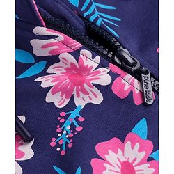 Pine Kids Cotton Knit Full Sleeves Sweatjacket with Floral Print - Navy Blue