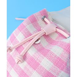 Pine Kids Checkered Fashion Backpacks With Bow Embroidery - PInk