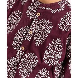 Pine Kids Cotton Woven Full Sleeves Floral Print Kurta Pyjama Set - Maroon