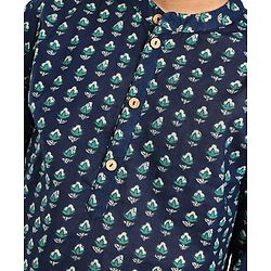 Pine Kids Cotton Woven Full Sleeves Kurta Pyjama Set Floral Print - Navy Blue