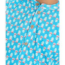Pine Kids Cotton Woven Full Sleeves Kurta Floral Print - Light Blue