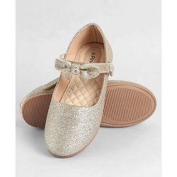 Pine Kids Ballerinas With Velcro Closure & Bow Applique - Gold