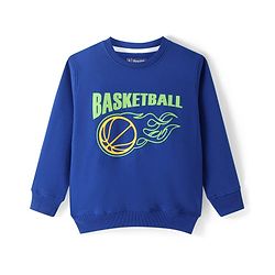 Pine Kids Cotton Knit Full Sleeves Sweatshirt with Basketball Print - Blue