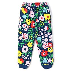Pine Kids Looper Knit Full Sleeves Night Suit with Floral Print - Navy Blue