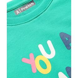 Pine Kids Heavy Gauge Premium Fabric Full Sleeves Text Printed Night Suit - Green & Navy Blue