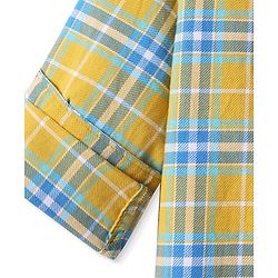 Pine Kids Cotton Woven Full Sleeves Checks Shirt With Text Print T- Shirt - Yellow & Blue