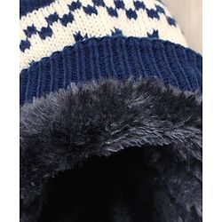 Pine Kids Woollen Cap Muffler & Mittens Sets with Aztec Design - Navy Blue & White