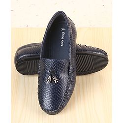 Pine Kids Slip On Loafers with Checkered Design & Appliques - Navy Blue
