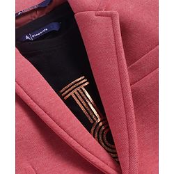 Pine Kids Knit Full Sleeves Solid Colour Blazer & Foil Text Printed T-Shirt- Dark Pink & Black