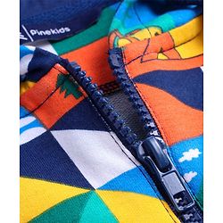 Pine Kids Cotton Knit Full Sleeves Hooded Sweatshirt & Joggers Set with Abstract Print & Kangaroo Pockets - Navy Blue