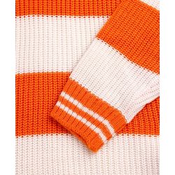 Pine Kids Knitted Full Sleeves Pullover Sweater With Stripes Design - Orange & White