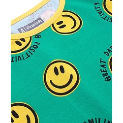 Pine Kids Single Jersey Knit Full Sleeves Smiley Printed Night Suit - Green