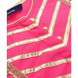 Pine Kids Woven Full Sleeves Kurti Patiala & Dupatta Set with Foil Print & Lace Detailing - Pink