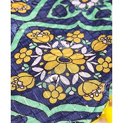 Pine Kids Woven Half Sleeves Floral Foil Printed Choli Lehenga Set with Dupatta & Lace Detailing - Navy Blue