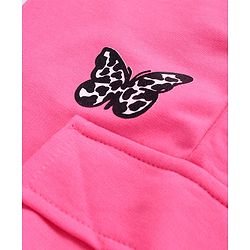 Pine Kids Cotton Knit Full Length Lounge Pants With Butterfly Print - Dark Pink
