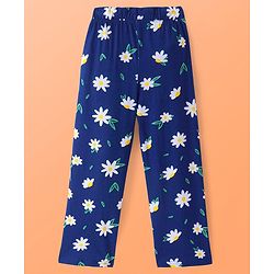 Pine Kids Single Jersey Knit Half Sleeves Night Suit With Text & Floral Print - Navy