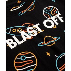 Pine Kids Single Jersey Knit Half Sleeves Space Printed Night Suit - Black