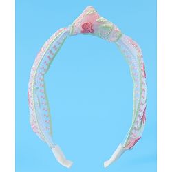 Pine Kids Free Size Hair Band With Floral Embroidery - Beige