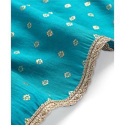 Pine Kids Woven Sleeveless Halter Neck Floral Embroidered Choli Lahenga Set with Dupatta- Teal Blue