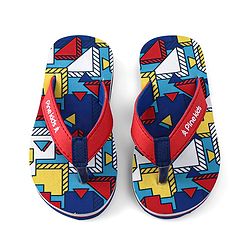 Pine Kids Slip On Flip Flops with Abstract Print - Red Blue & Yellow