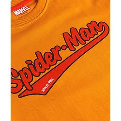 Pine Kids Disney Terry Knit Half Drop Shoulder Sleeves T-Shirt with Spiderman Graphics & Badge Detailing - Orange